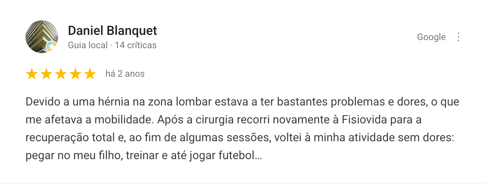 Review Google de Daniel Blanquet, 5 estrelas