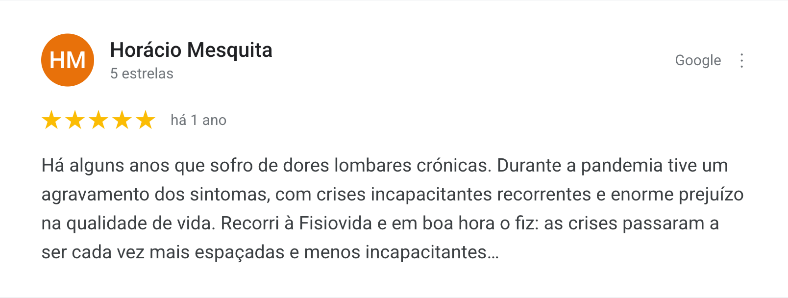 Review Google de Horácio Mesquita, 5 estrelas