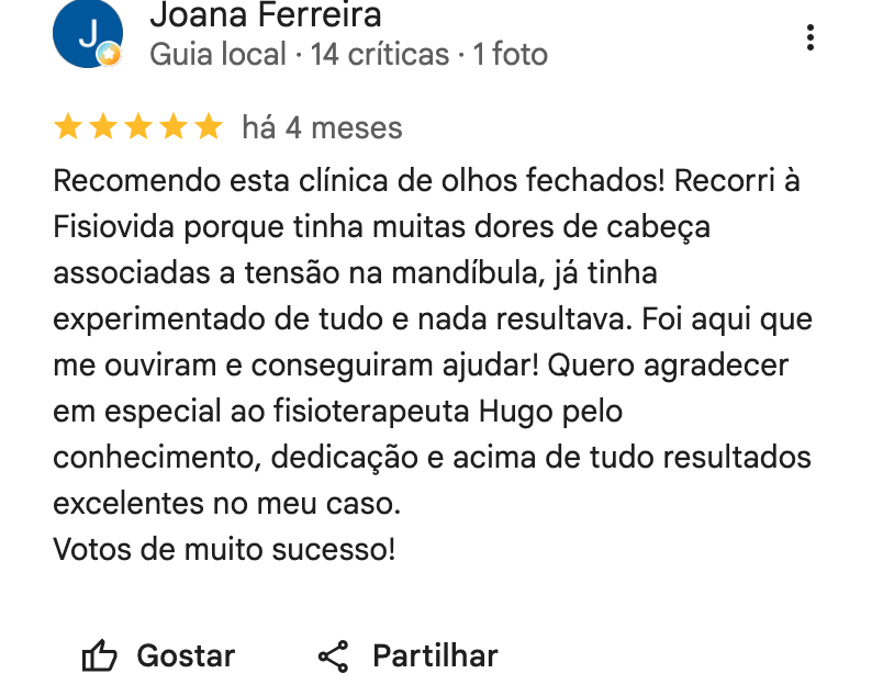 Review Google de Joana Ferreira, 5 estrelas