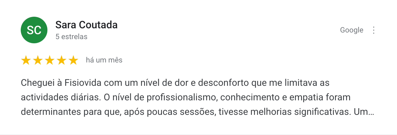 Review Google de Sara Coutada, 5 estrelas