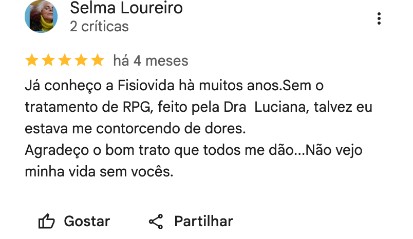 Review Google de Selma Loureiro, 5 estrelas
