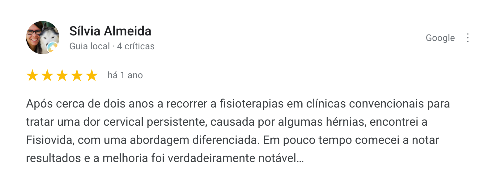 Review Google de Sílvia Almeida, 5 estrelas